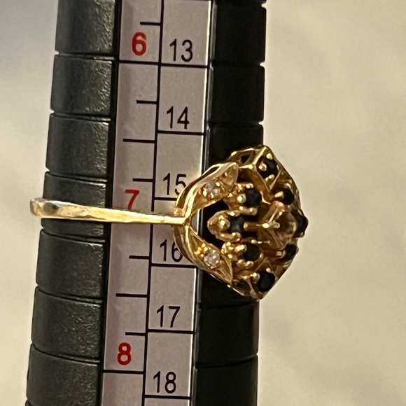 14K Solid Gold Blue Sapphire & Diamond Ring Size 7 - Picture 9 of 10